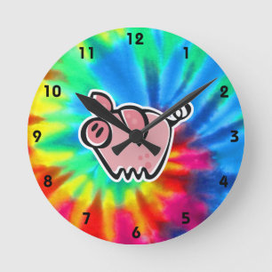 Horloge Ronde Paix, Amour, Cochons
