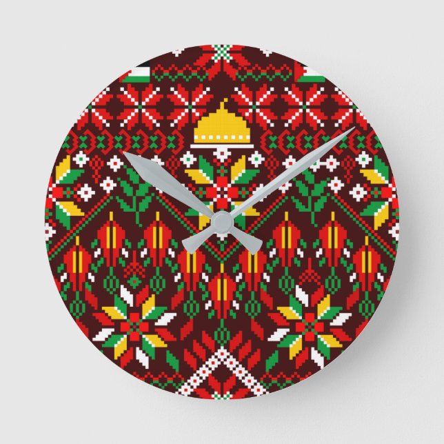 Horloge Ronde Palestine Tatreez Broderie traditionnelle (Recto)