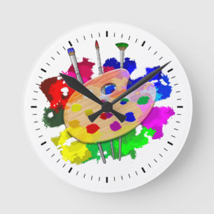 Horloge Ronde Palette Artiste Et Brosses