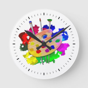 Horloge Ronde Palette et brosses d'artiste