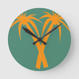 Horloge Ronde Palmiers tropicaux orange été
