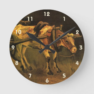 Horloge Ronde Panier avec boeuf rouge et blanc par Vincent van G