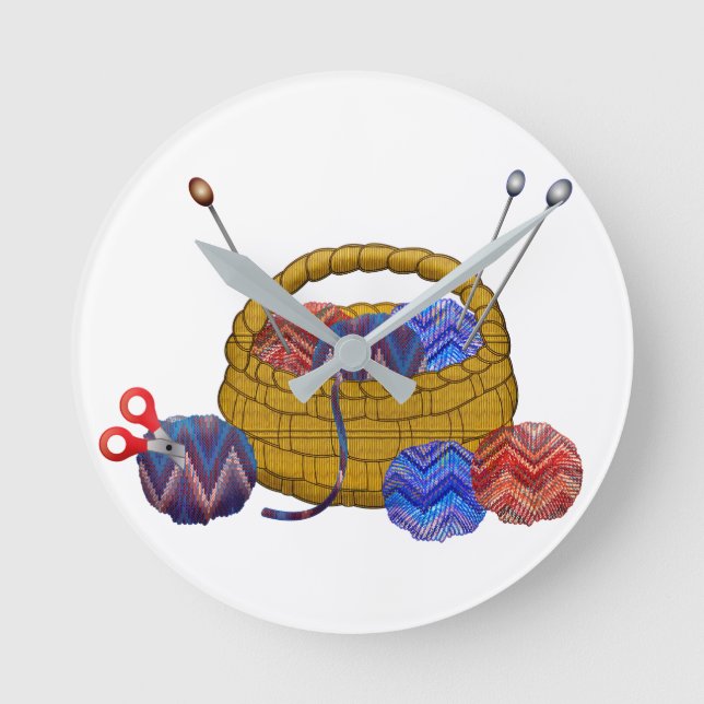 Horloge Ronde Panier d'aiguilles en Tricot de fils Crochet Craft (Recto)