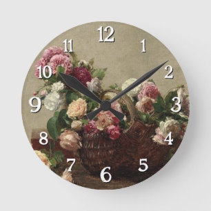 Horloge Ronde Panier de Roses - Henri Fantin-Latour