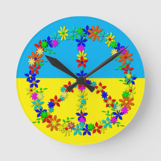 Horloge Ronde Panneau de paix avec fleurs, drapeau ukrainien bou
