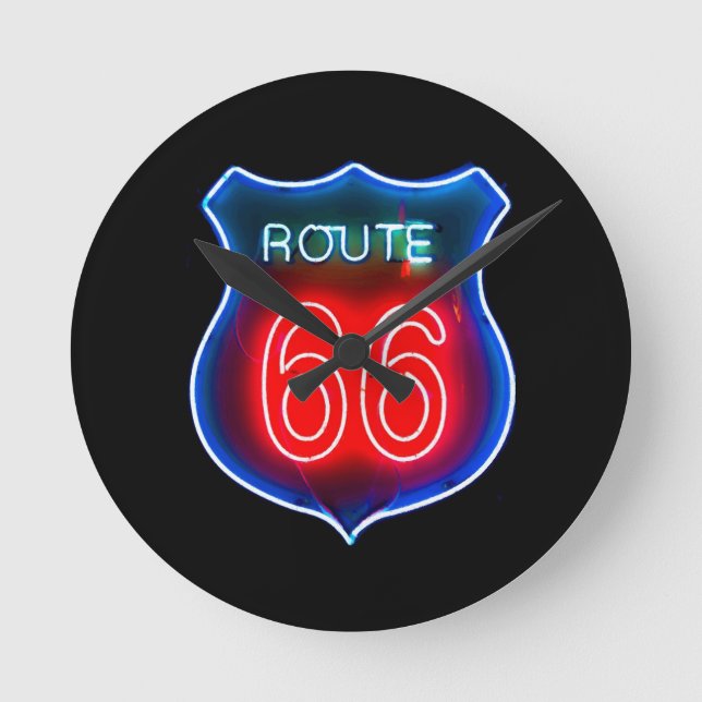 Horloge Ronde Panneau Neon Route 66 (Recto)