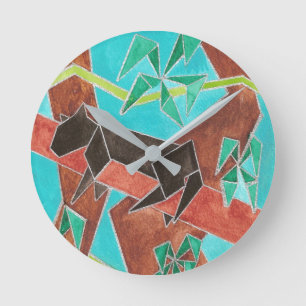 Horloge Ronde Panthère de la jungle Art abstrait original