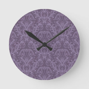 Horloge Ronde Papier peint à fleurs mauves 2