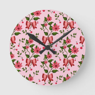 Horloge Ronde Papier peint à motif de nœud floral coquet