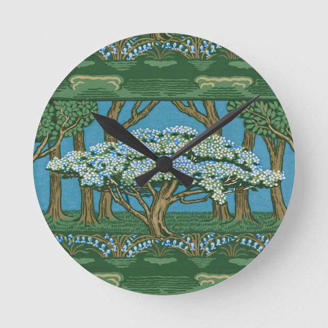 Horloge Ronde Papier peint vintage arbre de mai de Walter Crane (Recto)