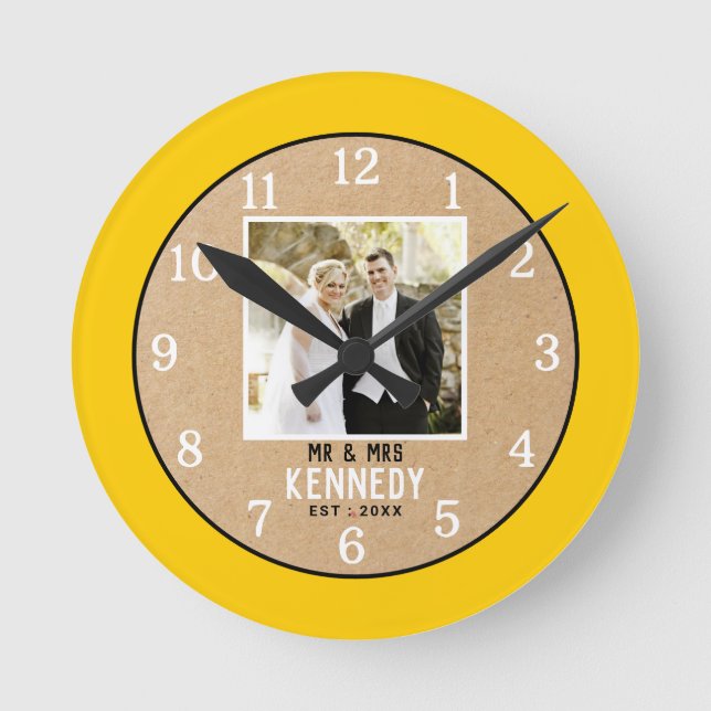 Horloge Ronde Papier personnalisé 1er anniversaire Mariage Cadre (Recto)