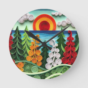 Horloge Ronde Papier Vibrant Quilling Art Afficher Coloré Pour