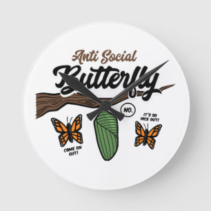 Horloge Ronde Papillon anti social