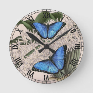 Horloge Ronde Papillon bleu Morpho