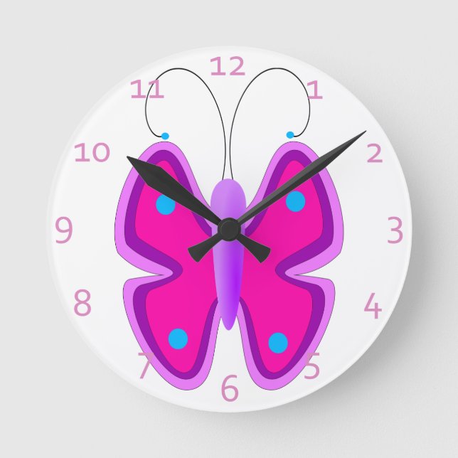 Horloge Ronde Papillon rose (Recto)