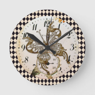 Horloge Ronde Papillon Steampunk Rond