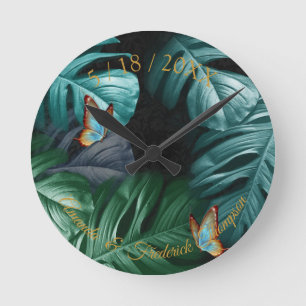 Horloge Ronde Papillons du Paradis Tropical Splash en Blues,