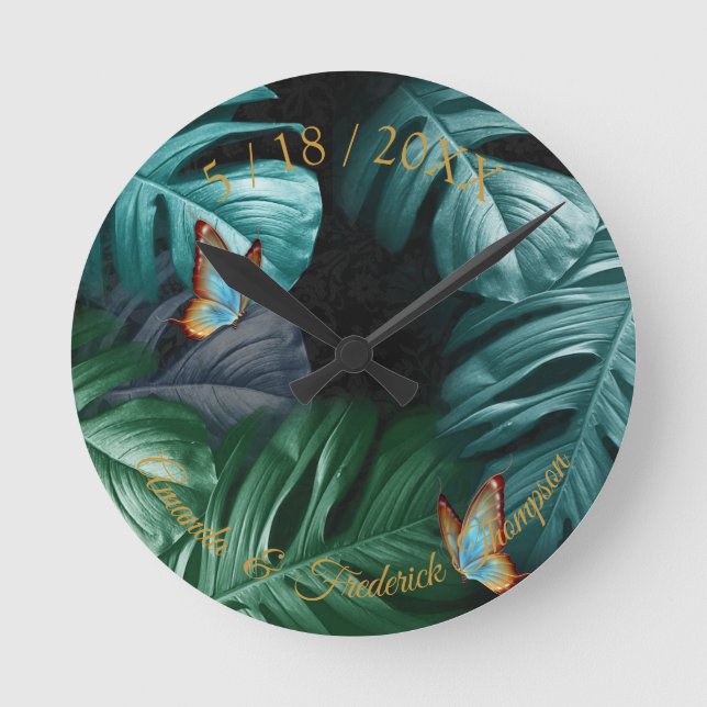 Horloge Ronde Papillons du Paradis Tropical Splash en Blues, (Recto)