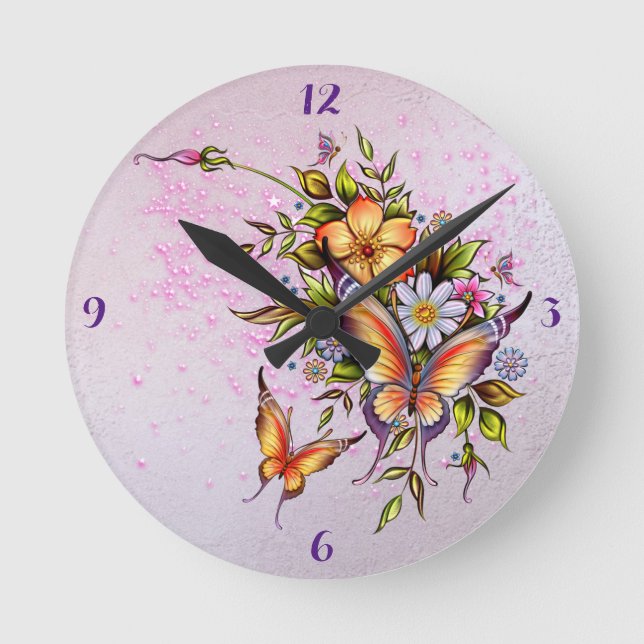Horloge Ronde *Papillons -Horloge ronde (moyenne) (Recto)