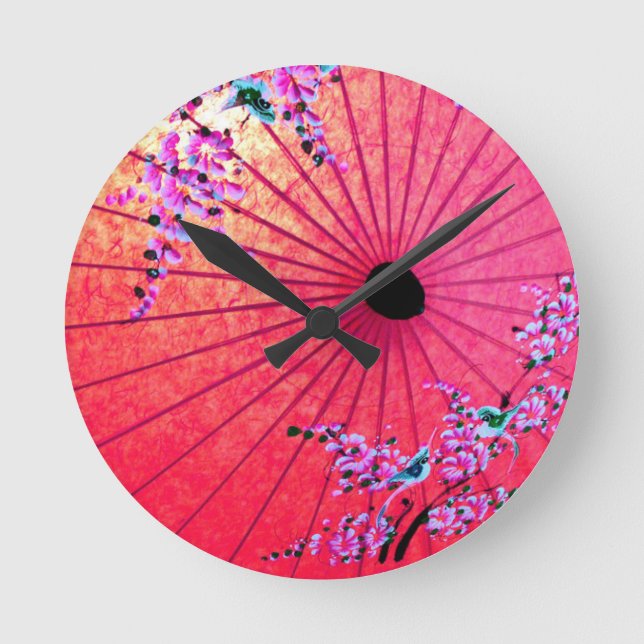 Horloge Ronde parasol oriental japonais floral rose (Recto)