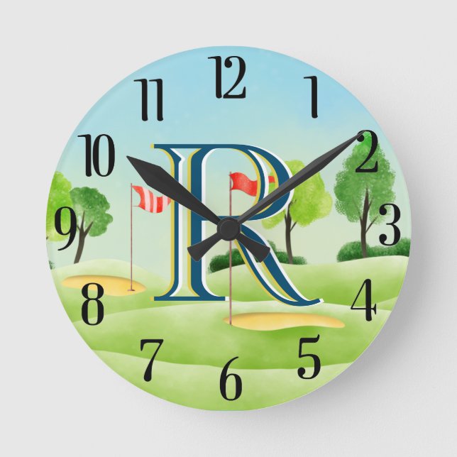 Horloge Ronde Parcours de golf Monogramme personnalisé (Recto)