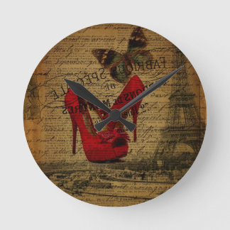 Horloge Ronde Paris eiffel tower fashionista red stilettos