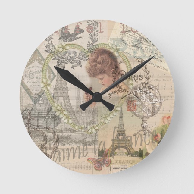 Horloge Ronde Paris France Jolie fille Eiffel (Recto)