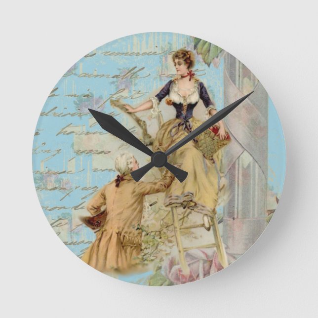 Horloge Ronde Paris romantique Amateurs Shabbychic bleu (Recto)
