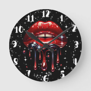 Horloge Ronde Parties scintillant à gouttes rouges Glam Sparkle 