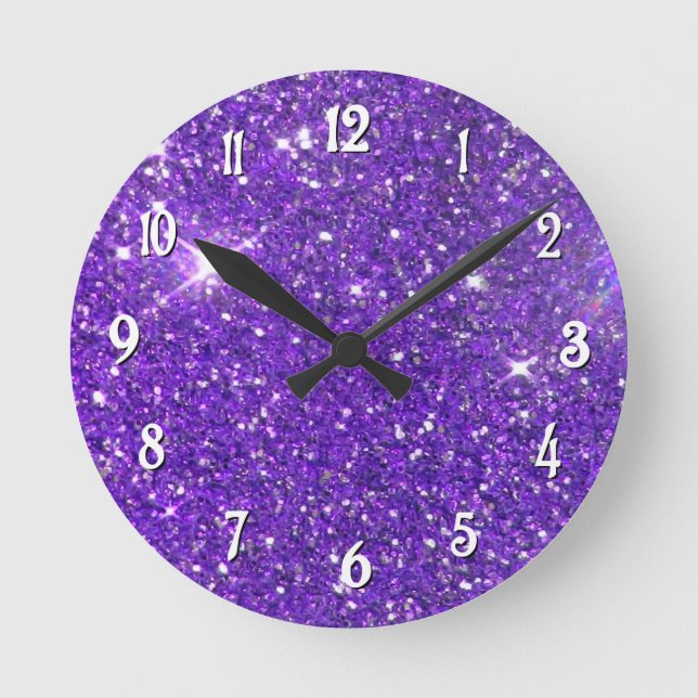 Horloge Ronde Parties scintillant à la mode violet mousseux Glit (Recto)