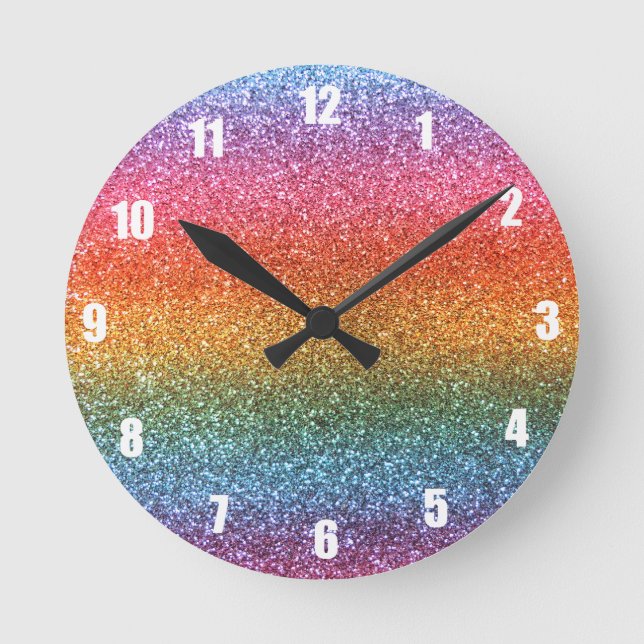 Horloge Ronde Parties scintillant arc-en-ciel (Recto)