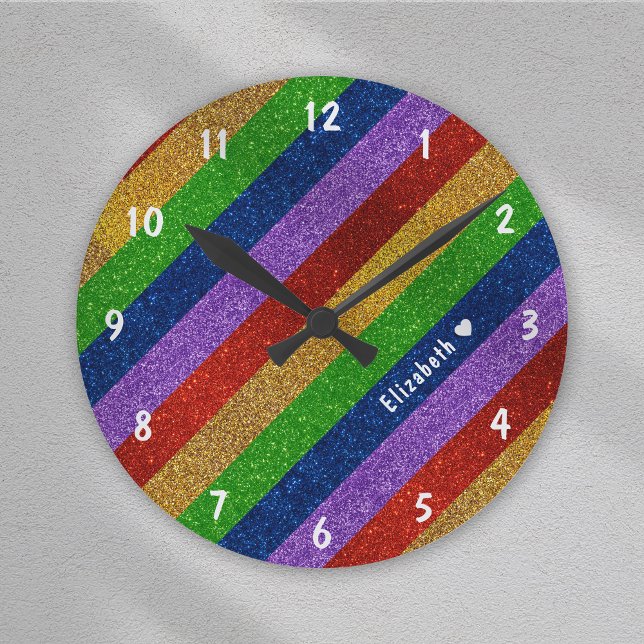 Horloge Ronde Parties scintillant arc-en-ciel brillante et étinc (Créateur téléchargé)