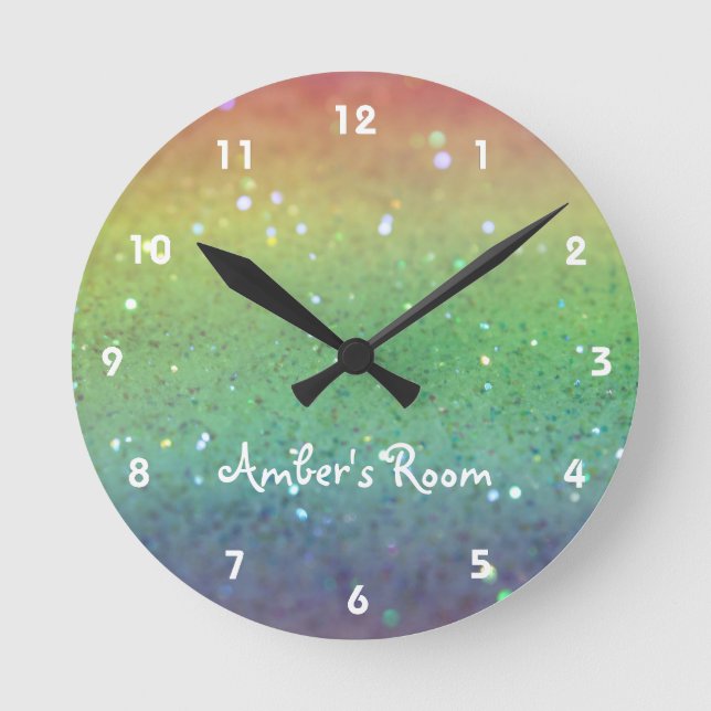 Horloge Ronde Parties scintillant arc-en-ciel Chambre pour enfan (Recto)
