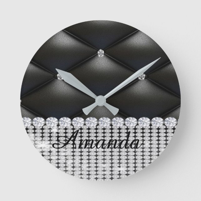 Horloge Ronde parties scintillant argent noir monogramme (Recto)