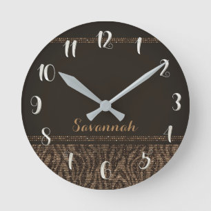 Horloge Ronde Parties scintillant Brown Tan Zebra Print Glam Seq