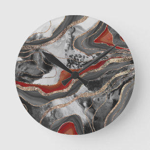 Horloge Ronde Parties scintillant d'agate de marbre liquide Glam