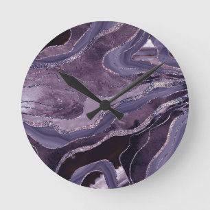 Horloge Ronde Parties scintillant d'âge de lavande mauve Glam #1
