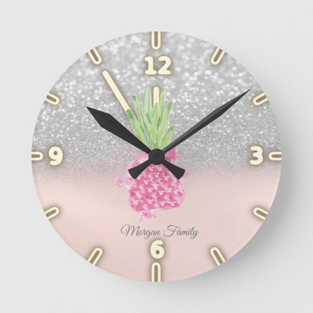 Horloge Ronde Parties scintillant d'ananas rose Parties scintill (Recto)