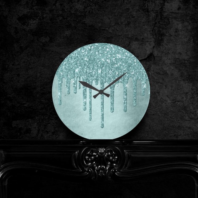 Horloge Ronde Parties scintillant de la pointe de dérive | Aqua  (Créateur téléchargé)
