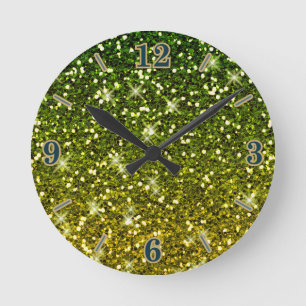 Horloge Ronde Parties scintillant dorées foncées chatoyantes
