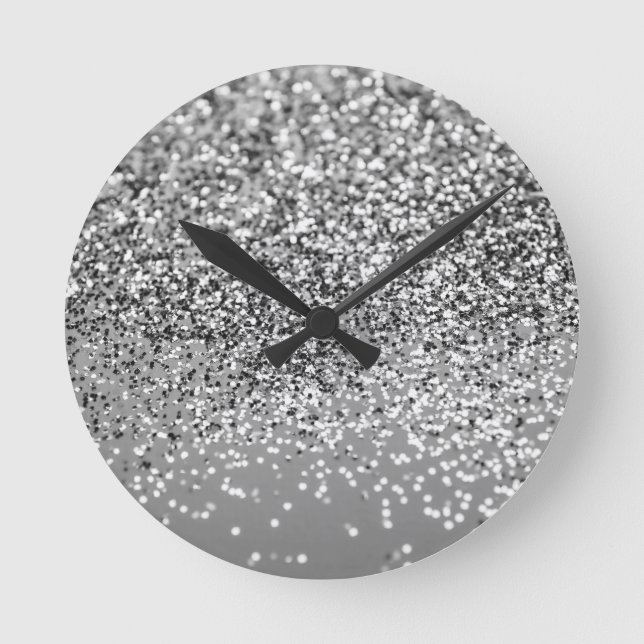 Horloge Ronde Parties scintillant gris argent #5 (Parties scinti (Recto)
