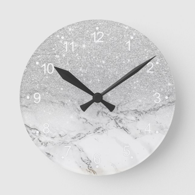 Horloge Ronde Parties scintillant moderne faux gris argent ombre (Recto)