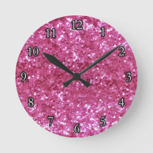 Horloge Ronde Parties scintillant rose chaud