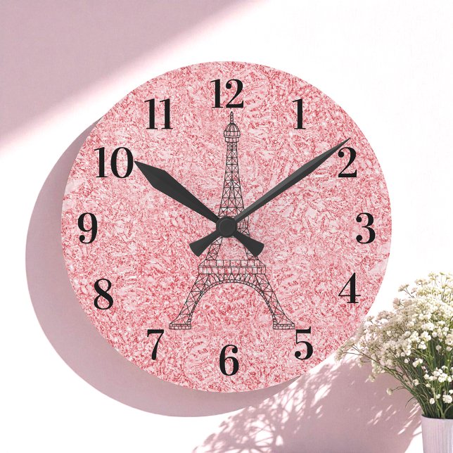 Horloge Ronde Parties scintillant Rose Rose Or Paris Acrylique H (Créateur téléchargé)