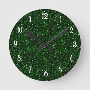 Horloge Ronde Parties scintillant vert émeraude foncé