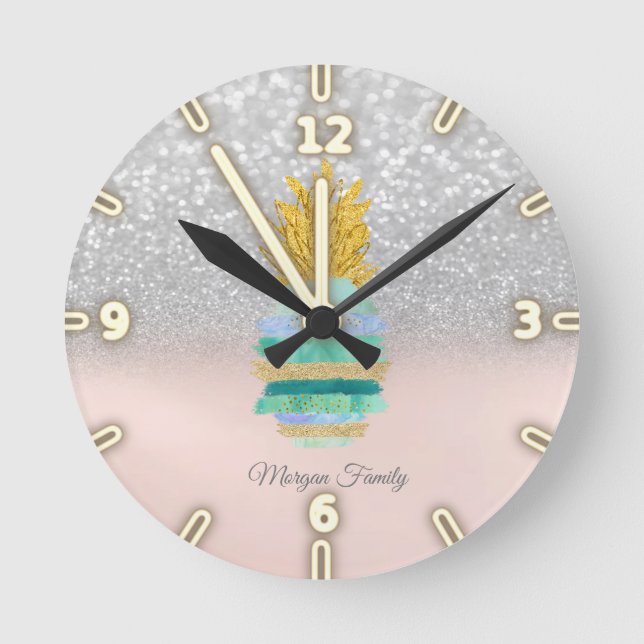 Horloge Ronde Parties scintillant verte ananas Parties scintilla (Recto)