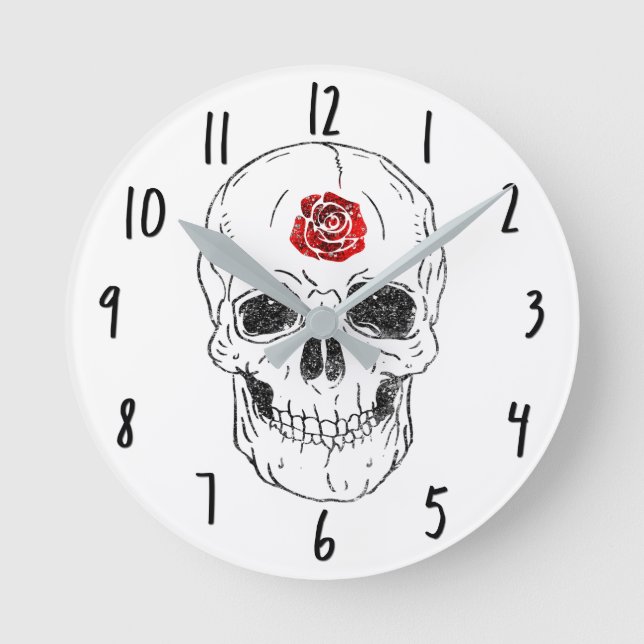 Horloge Ronde Parties scintillantes de crâne de noir animal (Recto)
