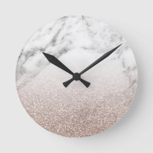 Horloge Ronde Parties scintillantes roses d'or sur le marbre