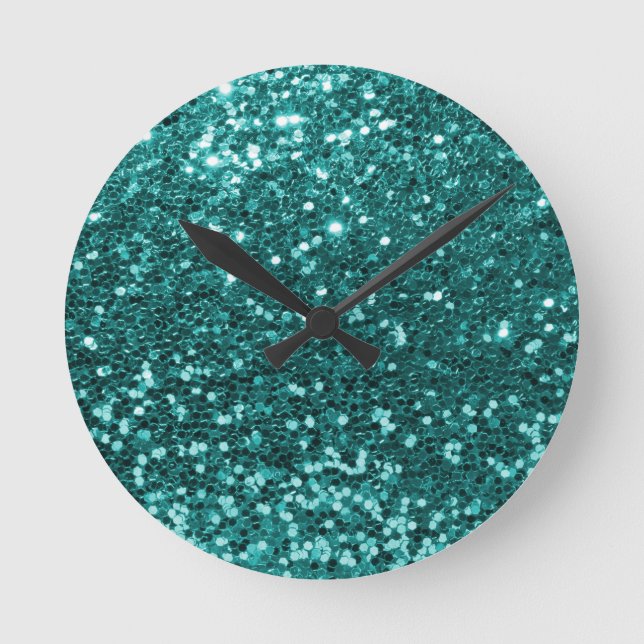 Horloge Ronde Parties scintillantes turquoises chics de Faux (Recto)
