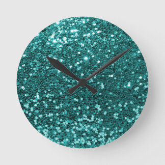 Horloge Ronde Parties scintillantes turquoises chics de Faux
